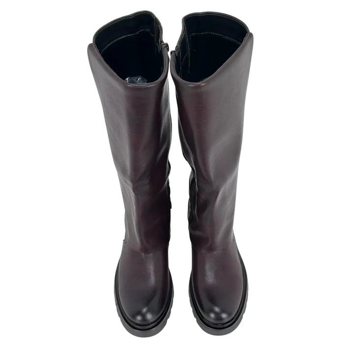 Bassini Stivale Donna Vino Biker in Ecopelle Effetto Used con Doppia Fibbetta e Tacco 4 cm