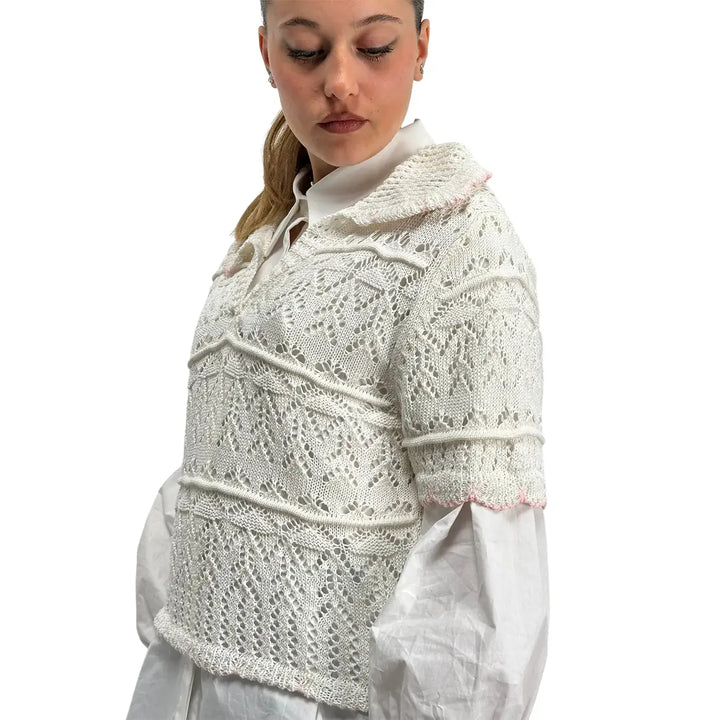 Bassini, Maglia Crochet, Donna, Cotone, Bianco