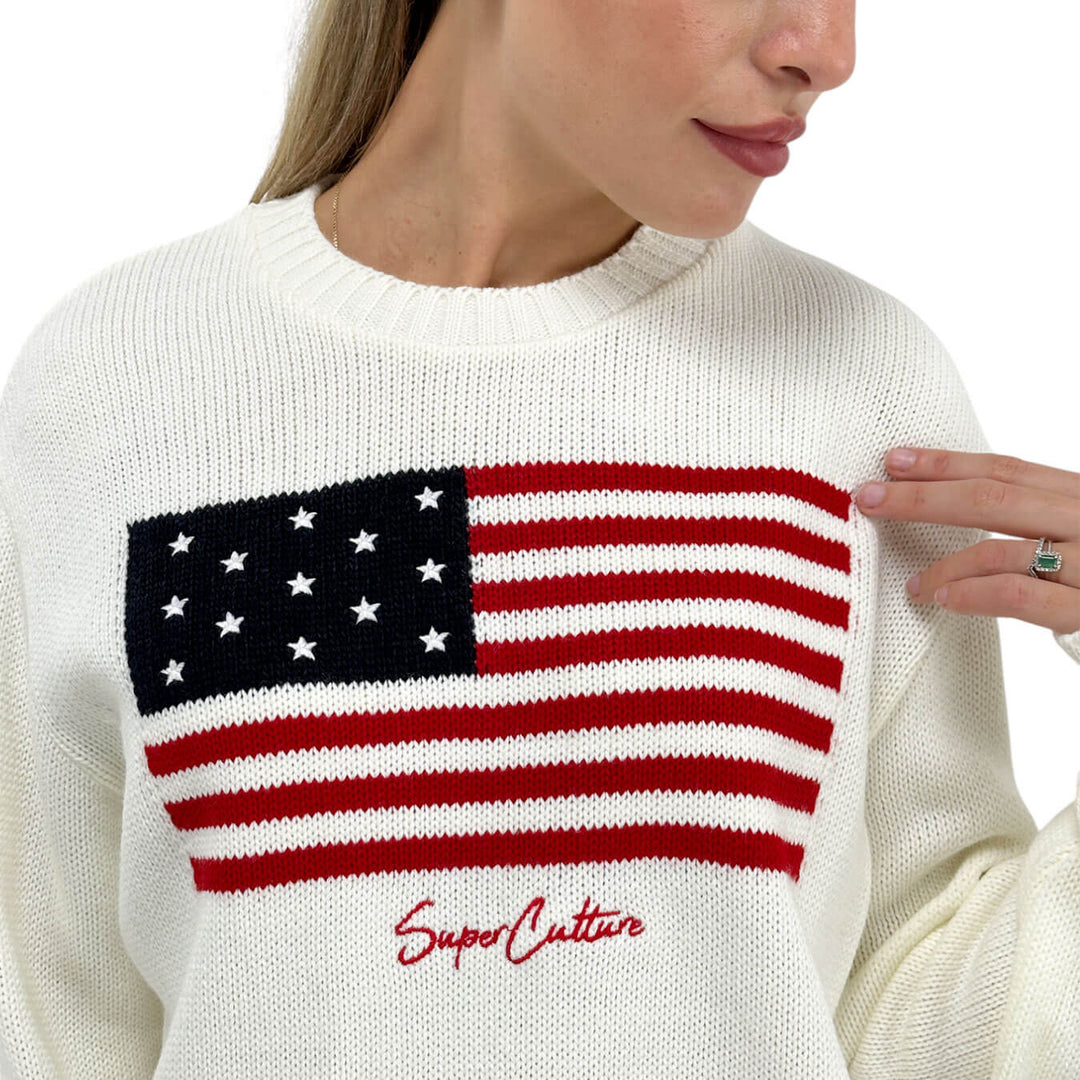 Superculture, Maglia, Donna, American Flag, Misto, Avorio