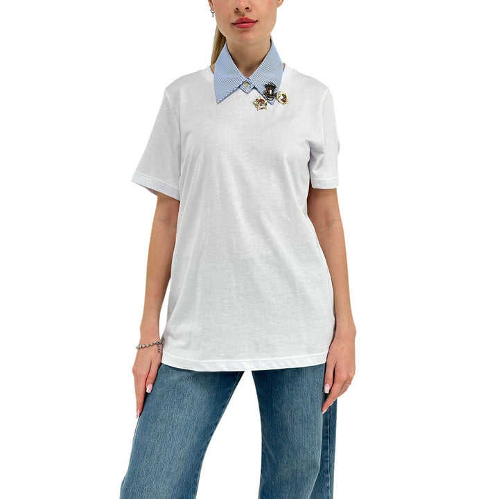 Tensione In Maglia Donna, Colletto Rimovibile, Cotone, Bianco