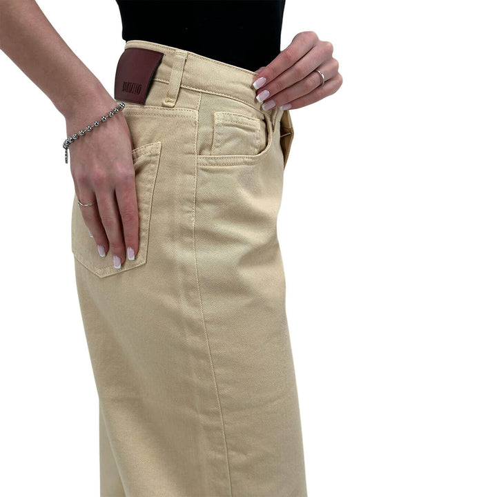 Kontatto Adele Pantaloni Donna, Denim, Wide Leg Fit, Beige