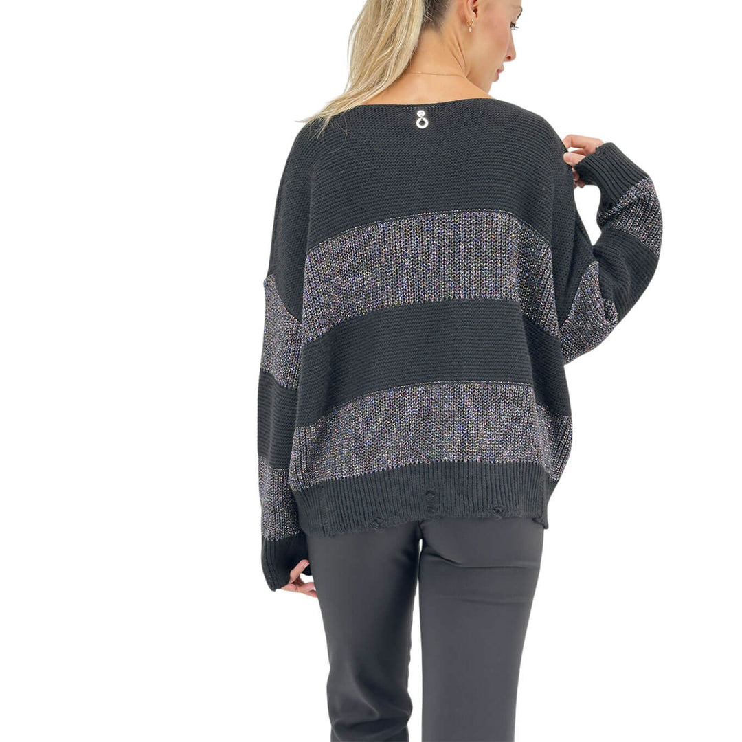 Relish, Maglia, Donna, Righe, Calin, Viscosa, Lurex, Nero