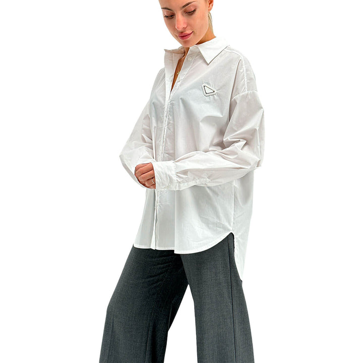 Tensione In Camicia Donna, Over, Manica Palloncino, Cotone, Bianco