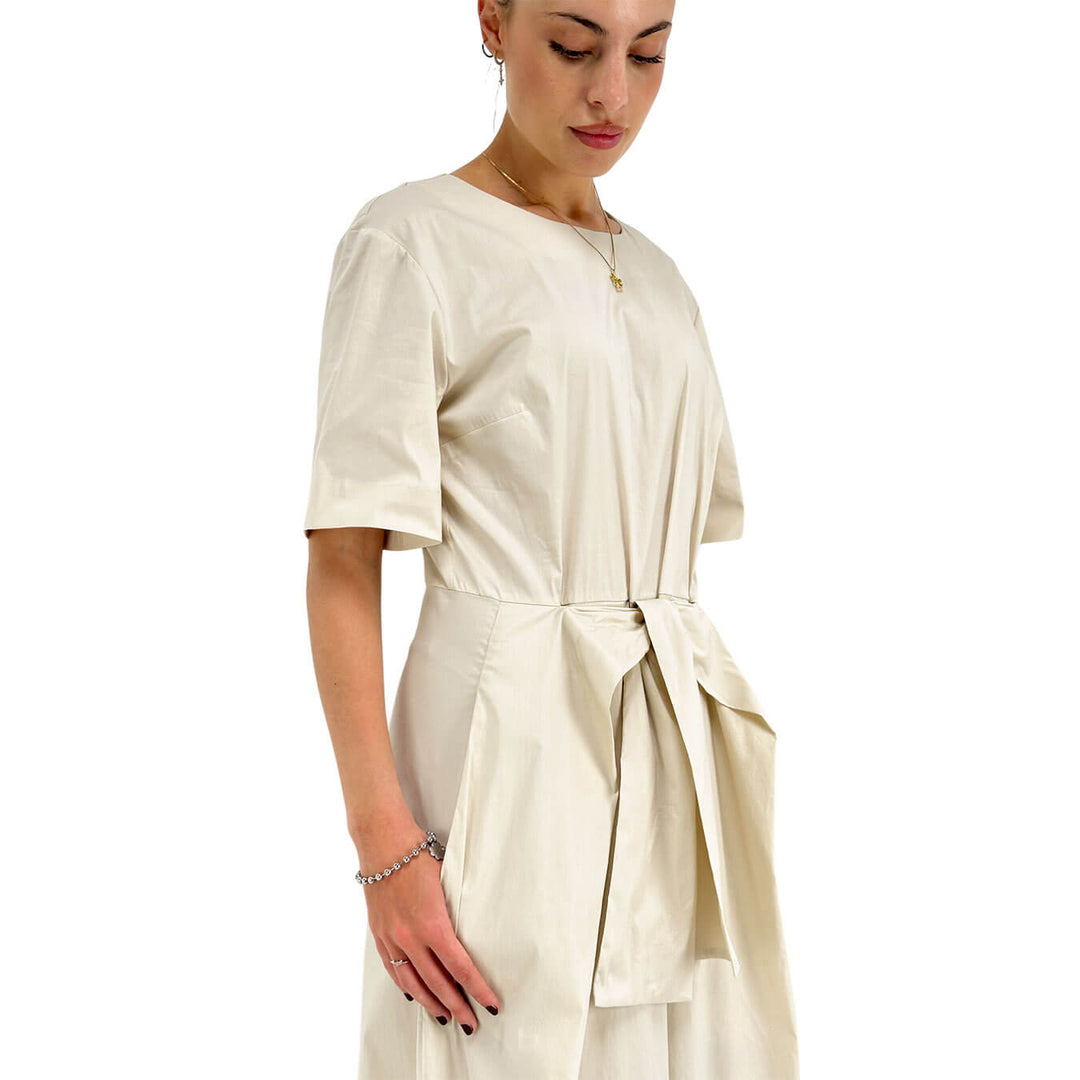 Meimeij Tuta Donna, Girocollo, Fiocco Frontale, A Pantalone, Beige