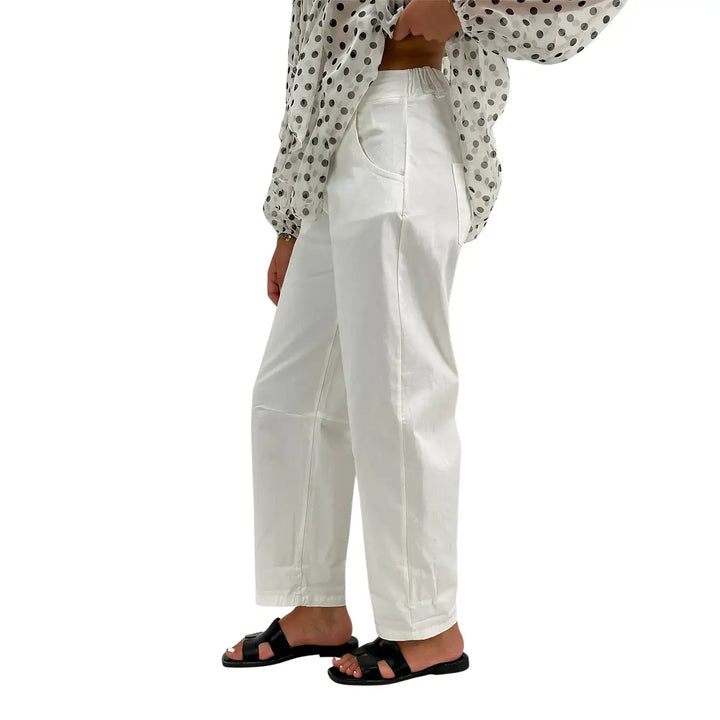 Motel Pantaloni Donna Bianchi Barrel Fit in Cotone con Risvolto sul Fondo
