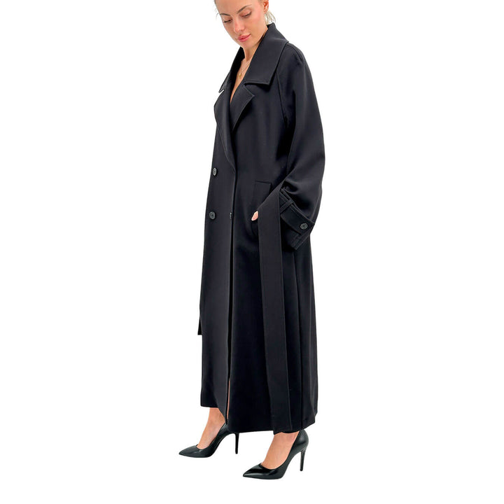 Ottod'Ame Trench Donna, Doppiopetto con Fusciacca, Nero