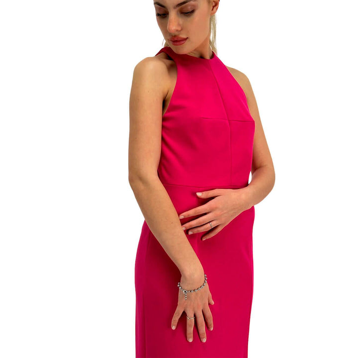 Imperial Abito Donna, Lungo, Spalle Scoperte, Effetto Satin, Spacco, Rosso - BassiniBoutique.it