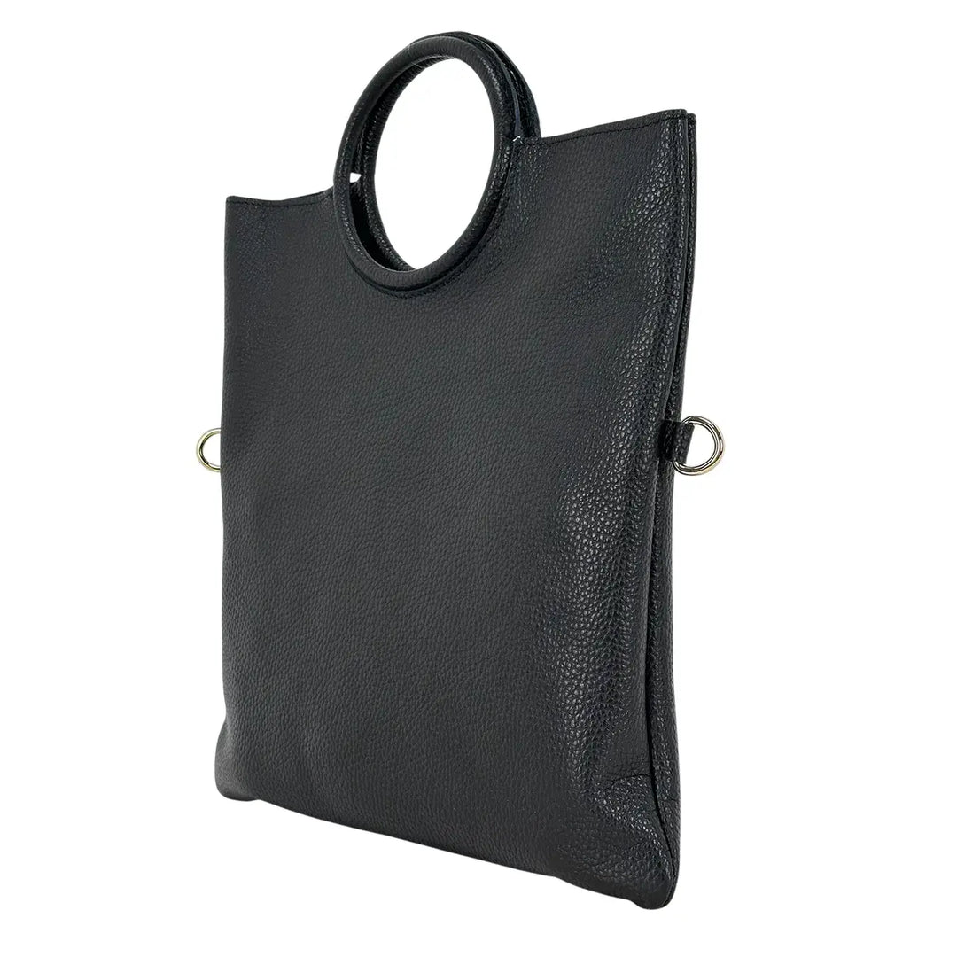 Bassini Borsa Donna in Pelle Nero Sfoderata con Maniglia ad Anello e Pochette Interna