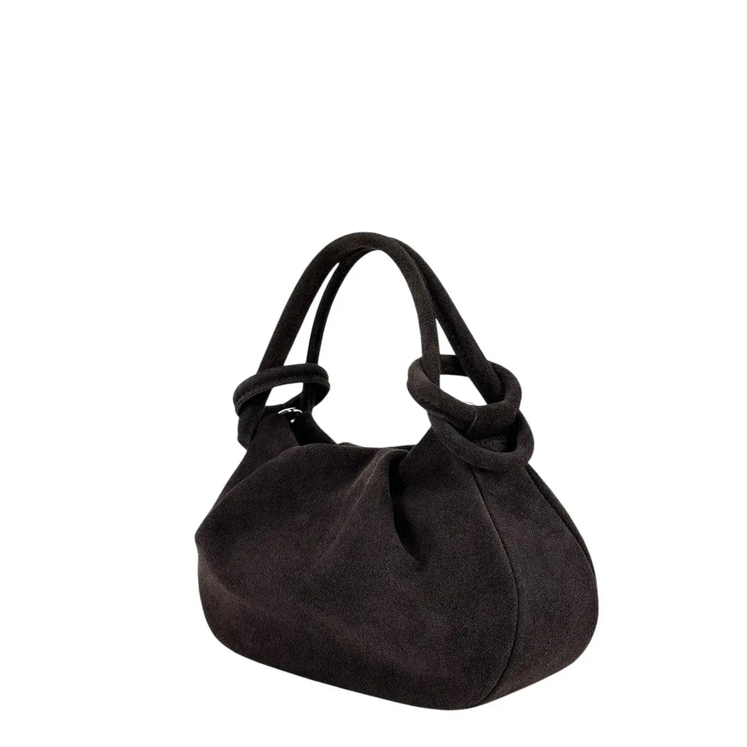 Bassini Borsa Donna Pasticcino in Pelle Scamosciata Cioccolato con Doppi Manici e Tracolla Rimovibile
