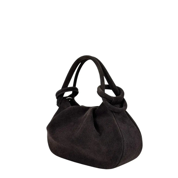 Bassini Borsa Donna Pasticcino in Pelle Scamosciata Cioccolato con Doppi Manici e Tracolla Rimovibile