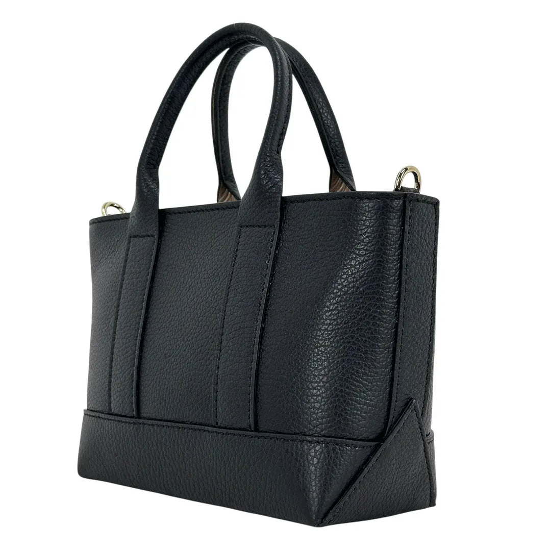 Bassini Borsa Donna Mini in Pelle Nera con Due Manici e Tracolla Intercambiabile