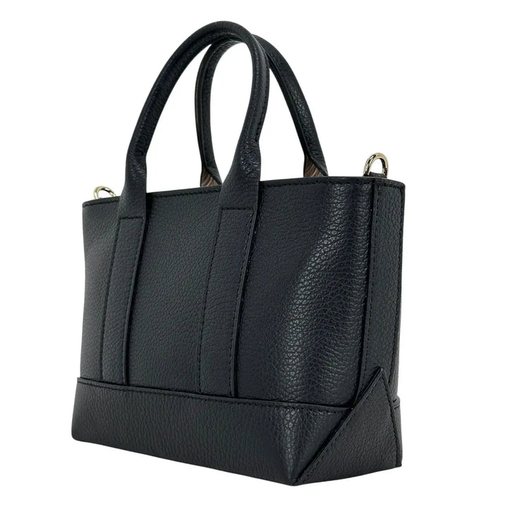 Bassini Borsa Donna Mini in Pelle Nera con Due Manici e Tracolla Intercambiabile