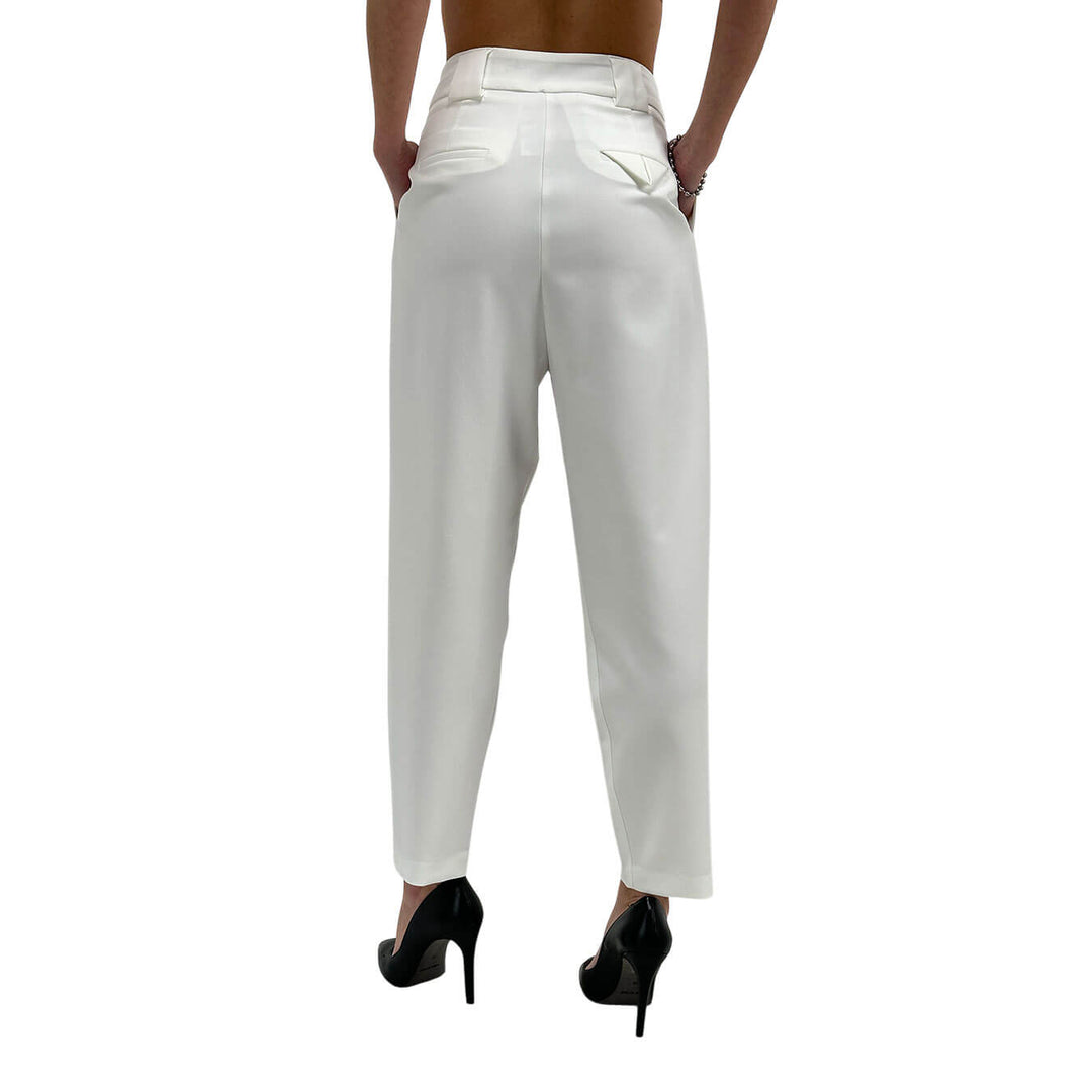 Relish Setmu Pantaloni Donna, Modello Capri, Vita Alta, Bianco