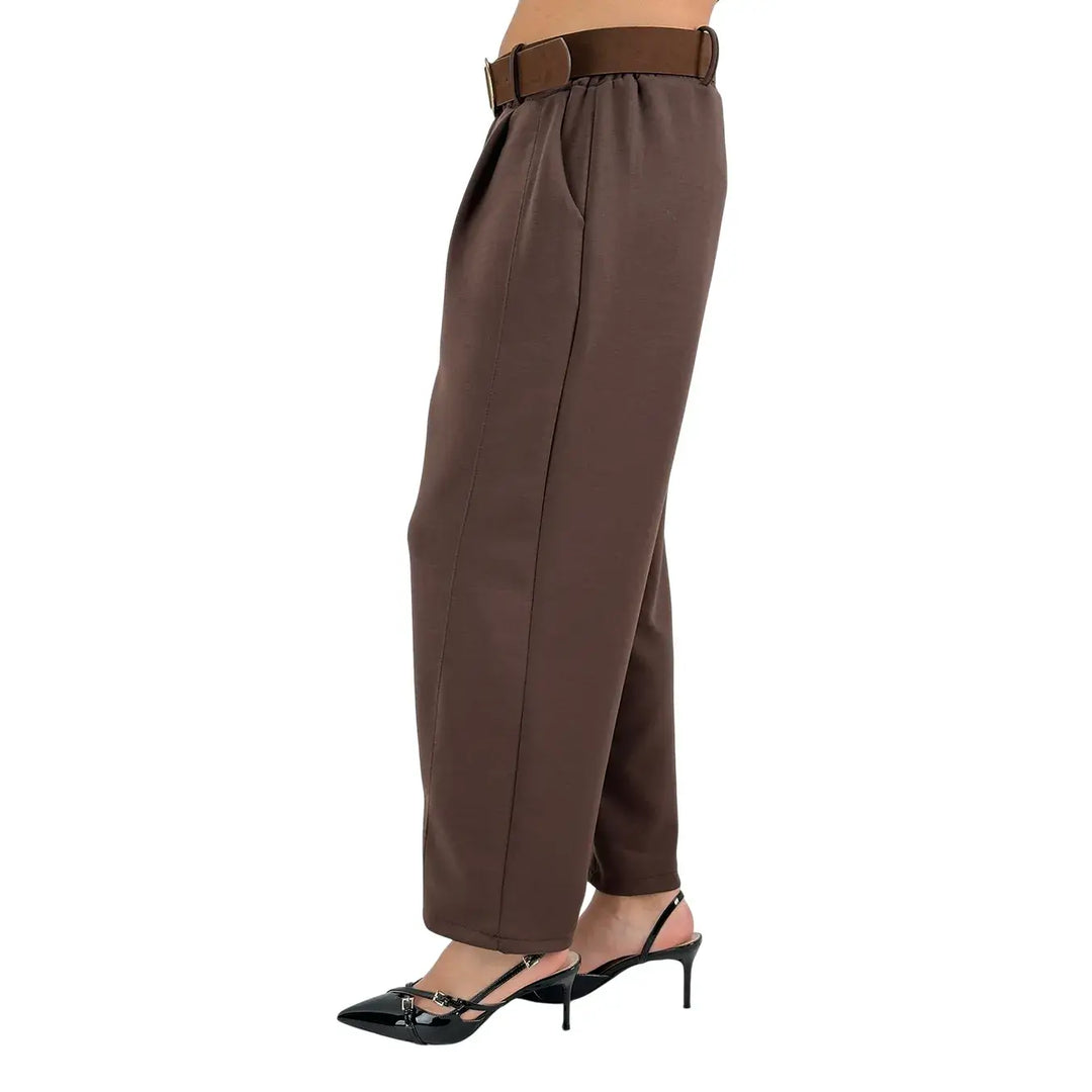 Bassini Pantaloni Donna Cioccolato in Felpa con Coulisse, Tasche Laterali e Cintura in Ecopelle