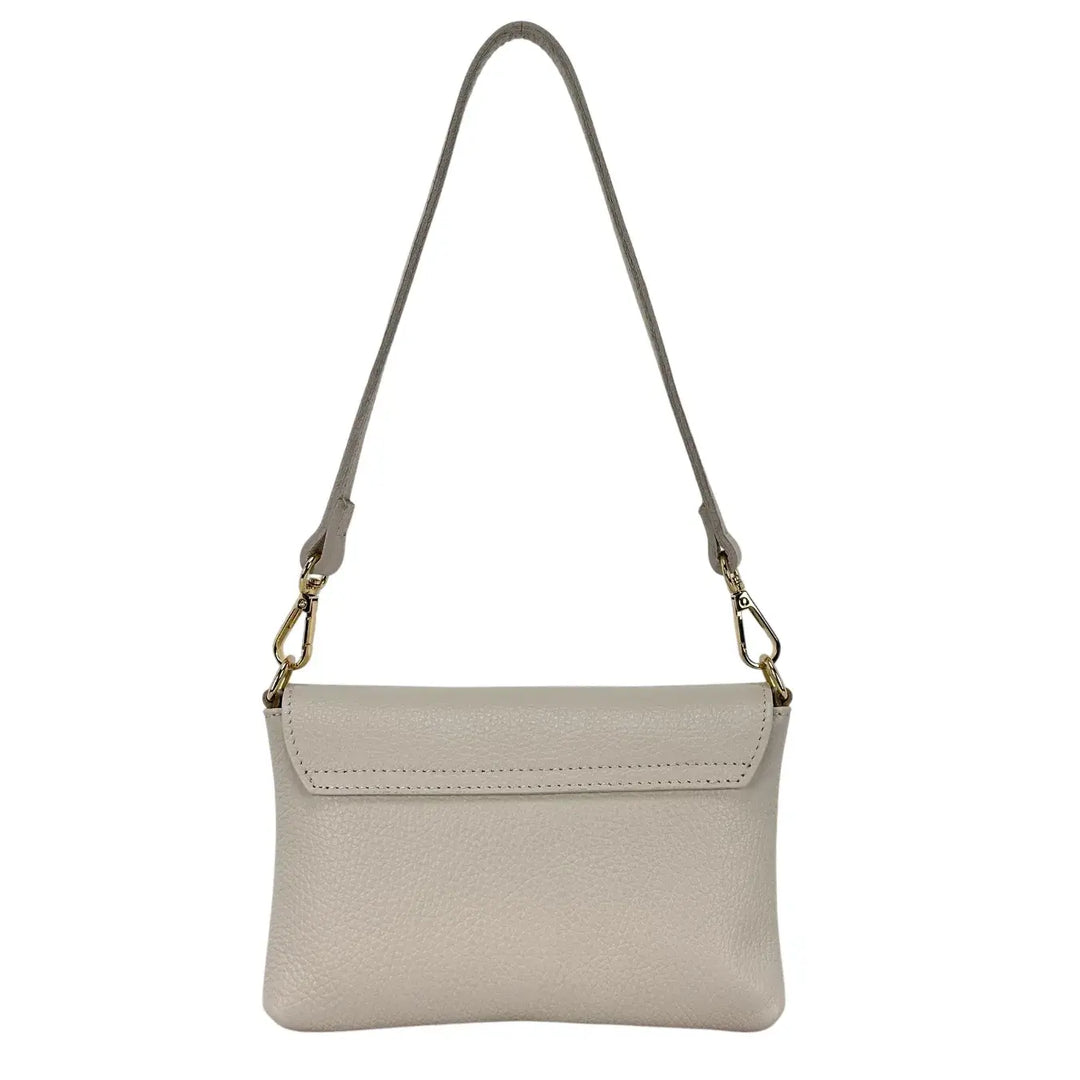 Bassini Borsa Donna Piccola in Pelle Avorio con Chiusura Girello Bambù e Doppia Tracolla