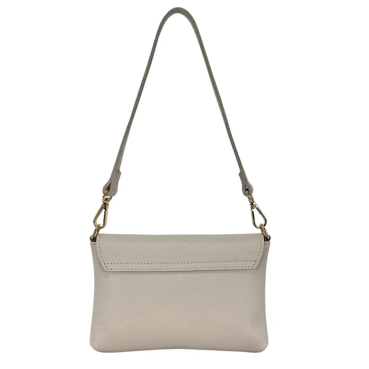 Bassini Borsa Donna Piccola in Pelle Avorio con Chiusura Girello Bambù e Doppia Tracolla