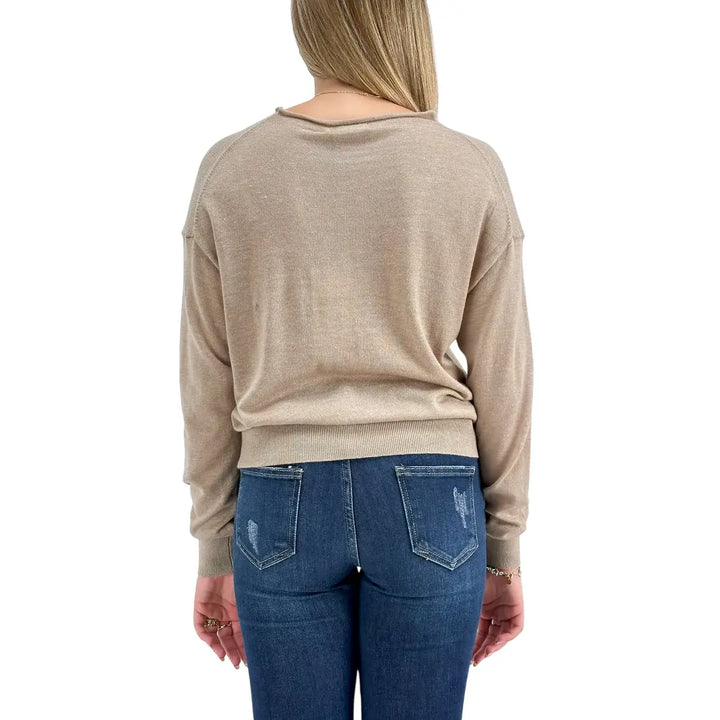 Bassini Maglia Donna Cammello Crop Over con Girocollo Orlato e Maniche Lunghe