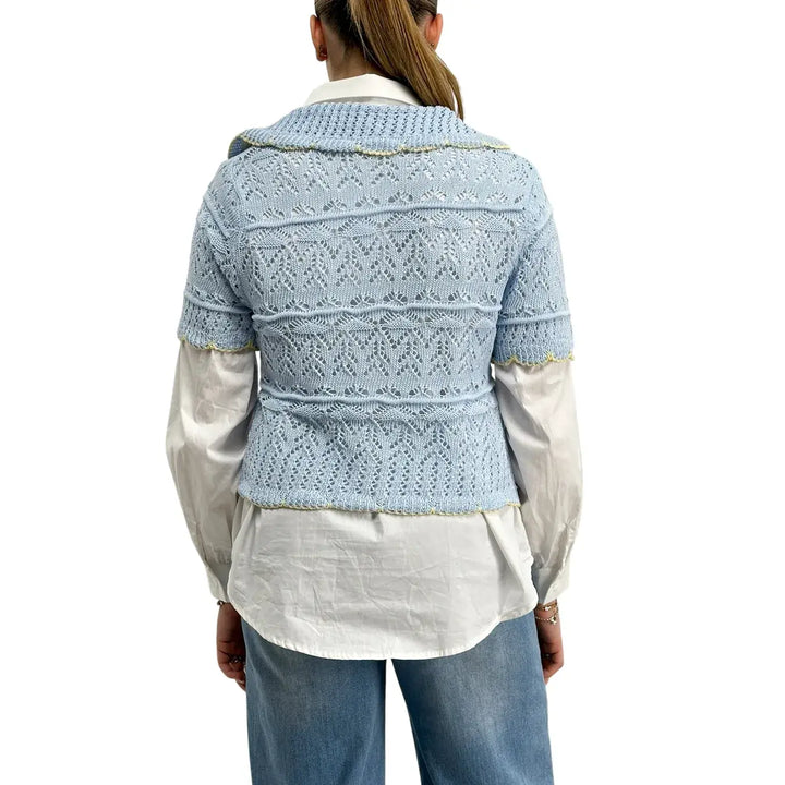 Bassini, Maglia Crochet, Donna, Cotone, Azzurro