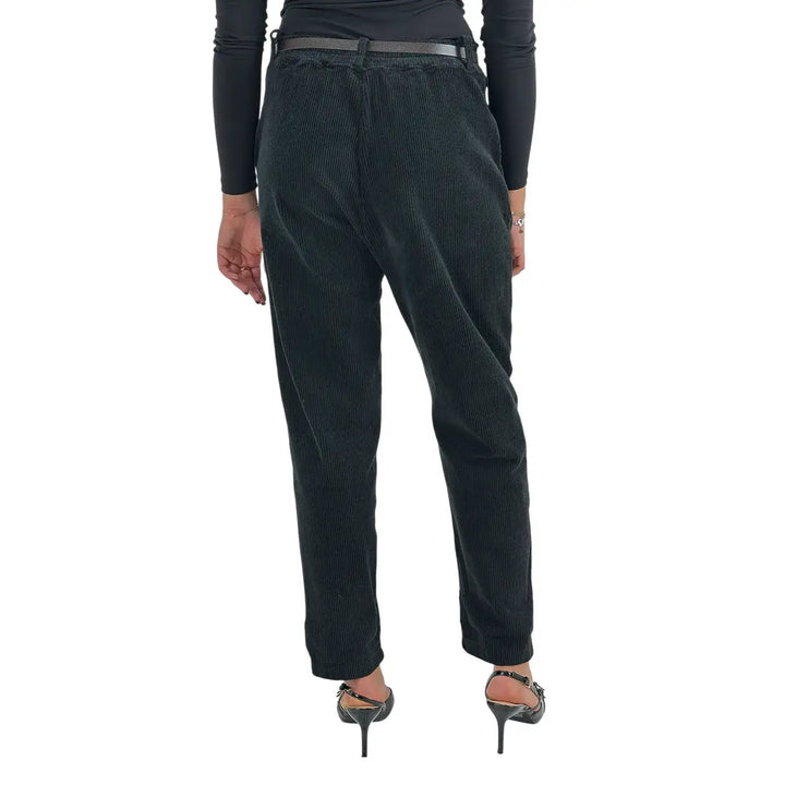 Bassini Pantaloni Donna Neri in Velluto Balloon con Doppia Pince, Elastico in Vita e Cintura