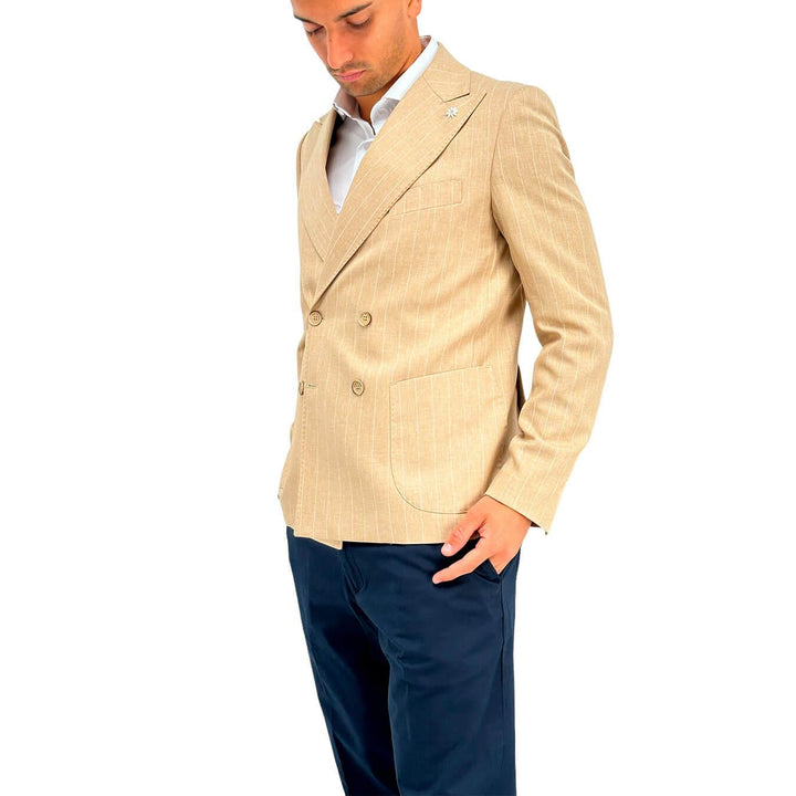 Edd Giacca Cerigotto Uomo, Doppio Petto, Tessuto Gessato, Beige - BassiniBoutique.it