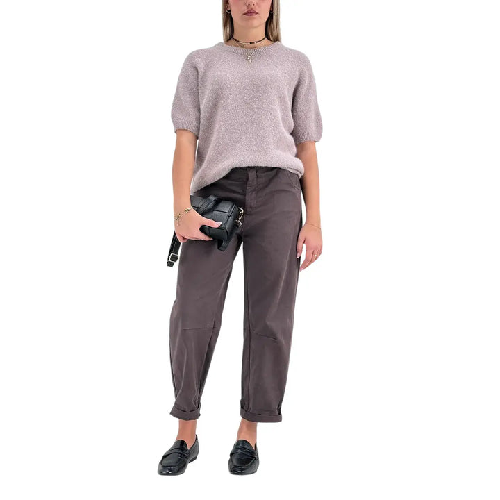 Bassini Maglia Donna Glicine Girocollo Oversize con Maniche Corte Raglan e Orlo a Costine