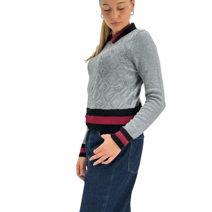 Koralline, Maglia Polo Traforata, Donna, Tessuto Misto, Grigio