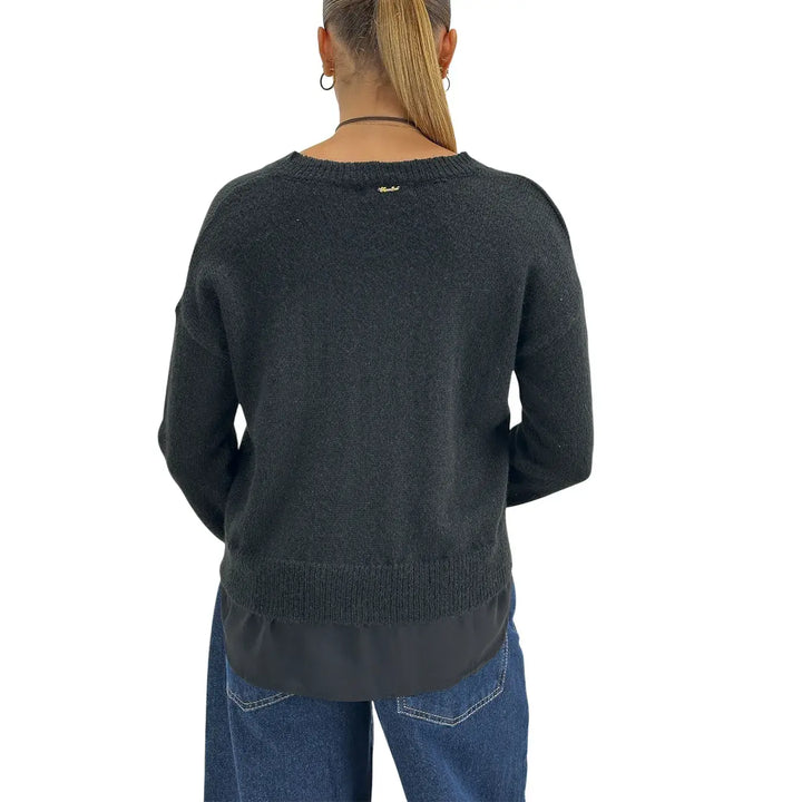 Koralline, Maglia Scollo V, Donna, Tessuto Misto, Nero