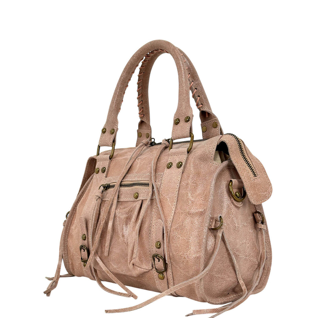 Bassini Borsa Donna, Modello Bugatti Medio, Tracolla, Pelle, Rosa