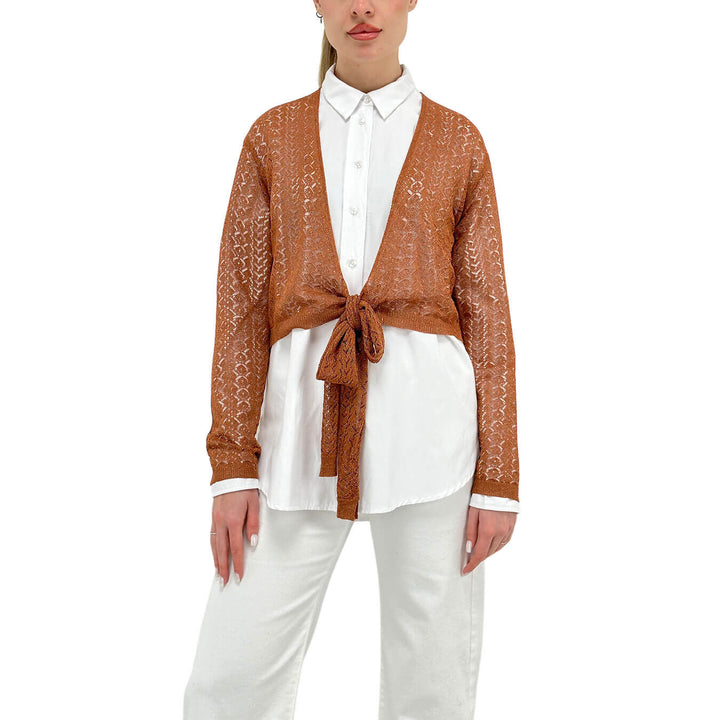 Koralline Maglia Donna, Coprispalle Traforato, Tessuto Misto, Marrone