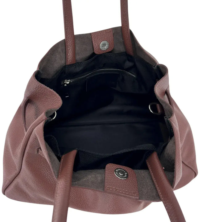 Bassini Borsa Donna in Pelle Cognac con Due Manici, Tracolla Rimovibile e Chiusura Magnetica