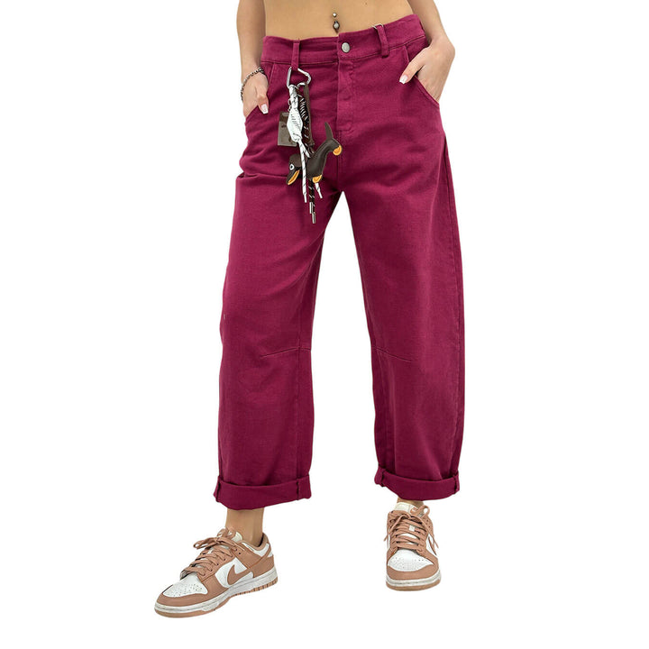 Motel Pantaloni Donna, Fondo Largo, Charms, Cotone, Bordeaux