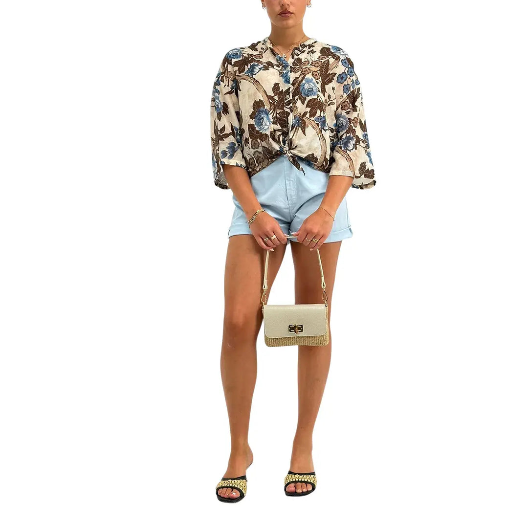 Motel Shorts Donna Celesti in Cotone Elasticizzato con Vestibilità Casual