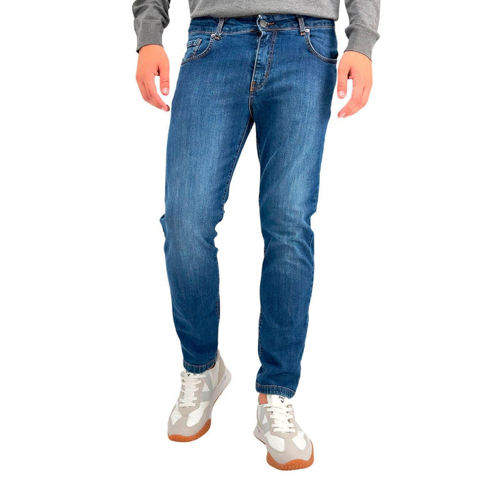 Moro Pantaloni Uomo, Jeans, Denim, Chino, Slim, Cotone, Blu Medio