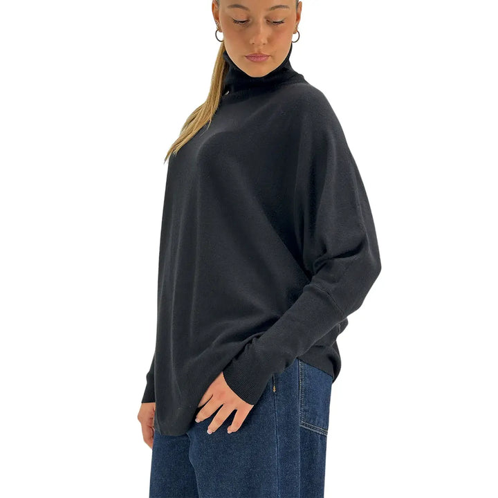 Koralline, Maglia Lupetto, Donna, Tessuto Misto, Nero