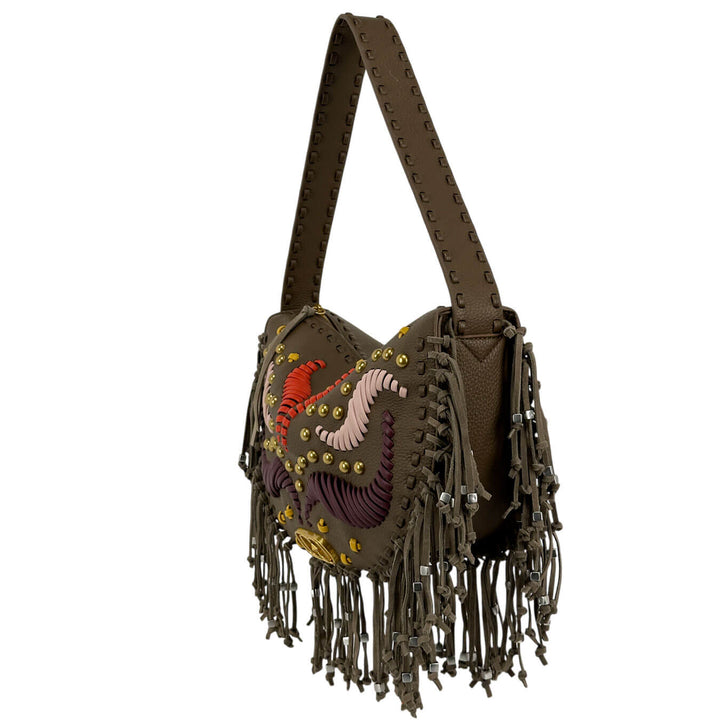 La Carrie Jungle Fringe Borsa Spalla Donna, Mezzaluna, Verde