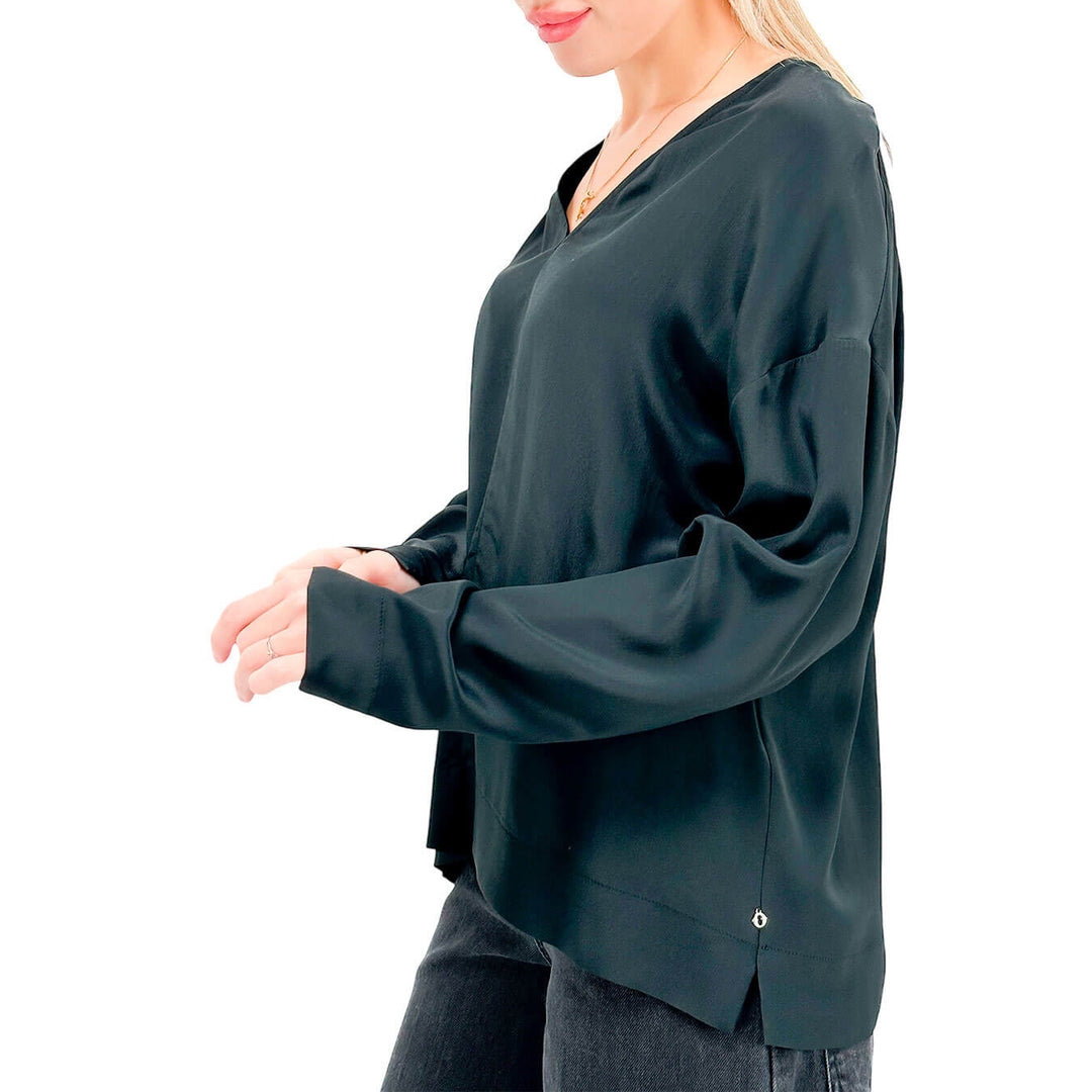 Ottod'Ame Amelie Women's Sweater, Blouse, Mixed Fabric, Black