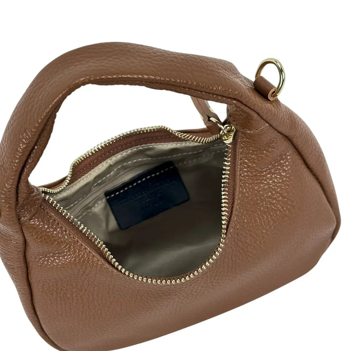 Bassini Borsa Donna Piccola in Pelle Cuoio Mini Sacca a Mano con Tracolla Rimovibile