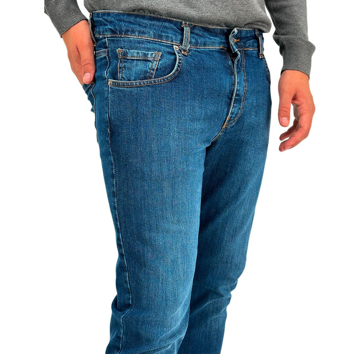 Moro Pantaloni Uomo, Jeans, Denim, Chino, Slim, Cotone, Blu Medio