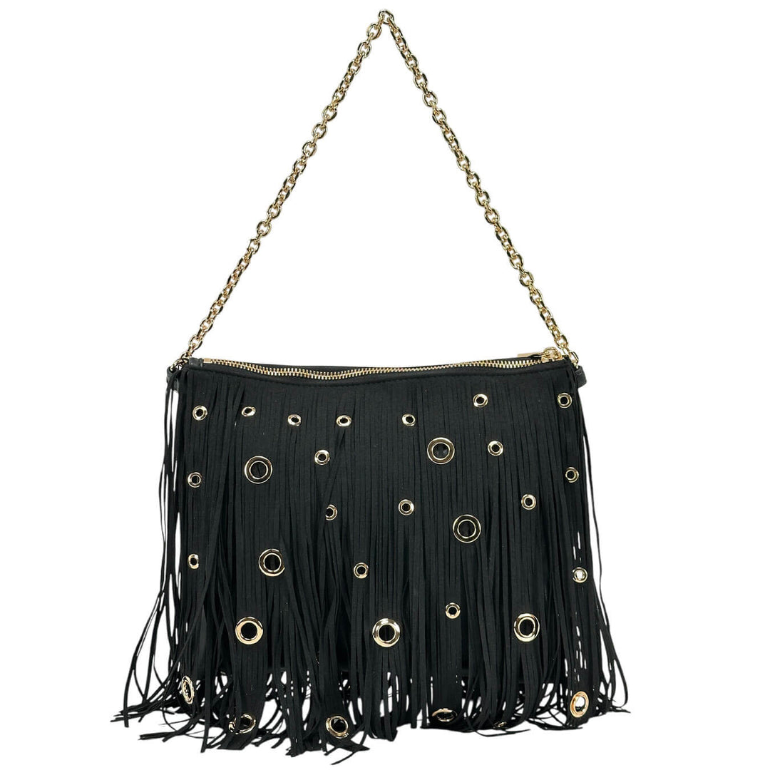 La Carrie Borsa Donna, Shoulder Bag, Frange, Ecopelle, Nero