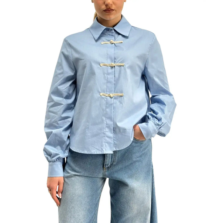 Kontatto, Camicia con Alamari, Donna, Cotone, Azzurro