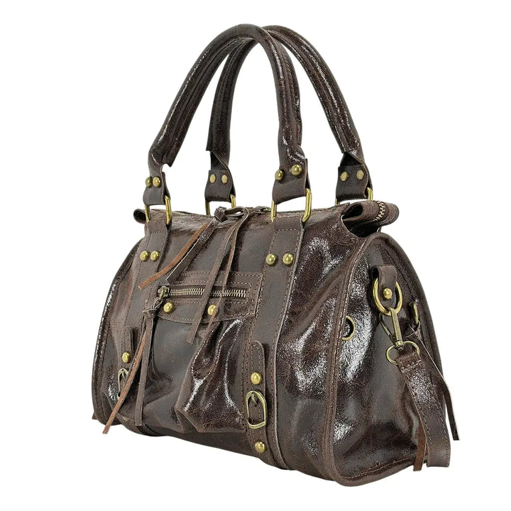 Bassini, City Bag, Media, Vera Pelle, Cioccolato
