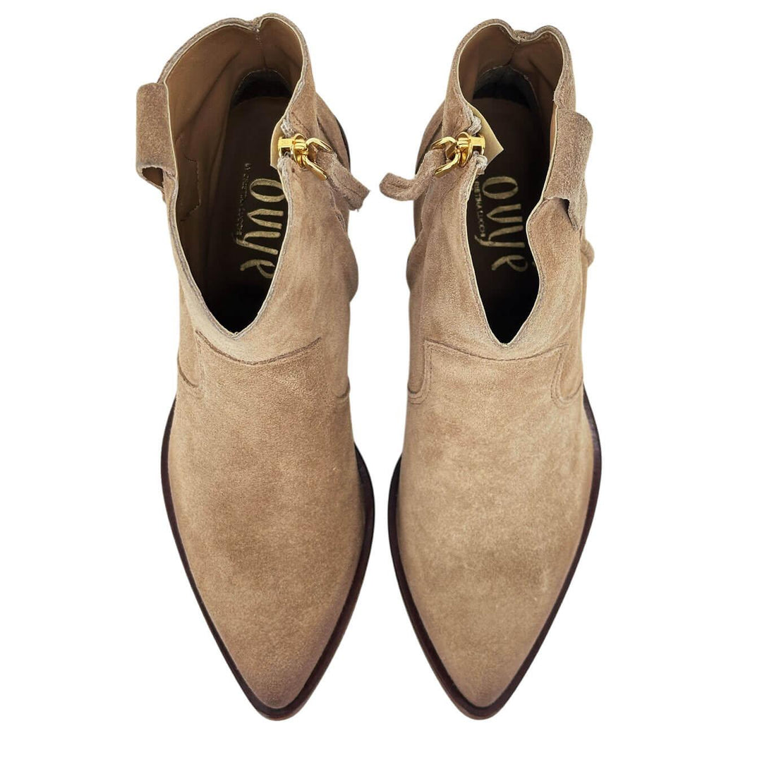 Ovyé Stivaletto Donna, Modello Texano, Camoscio, Beige