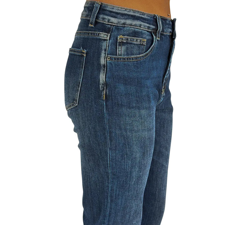 Bassini Jeans Donna Blu Scuro Straight in Denim Elasticizzato Morbido