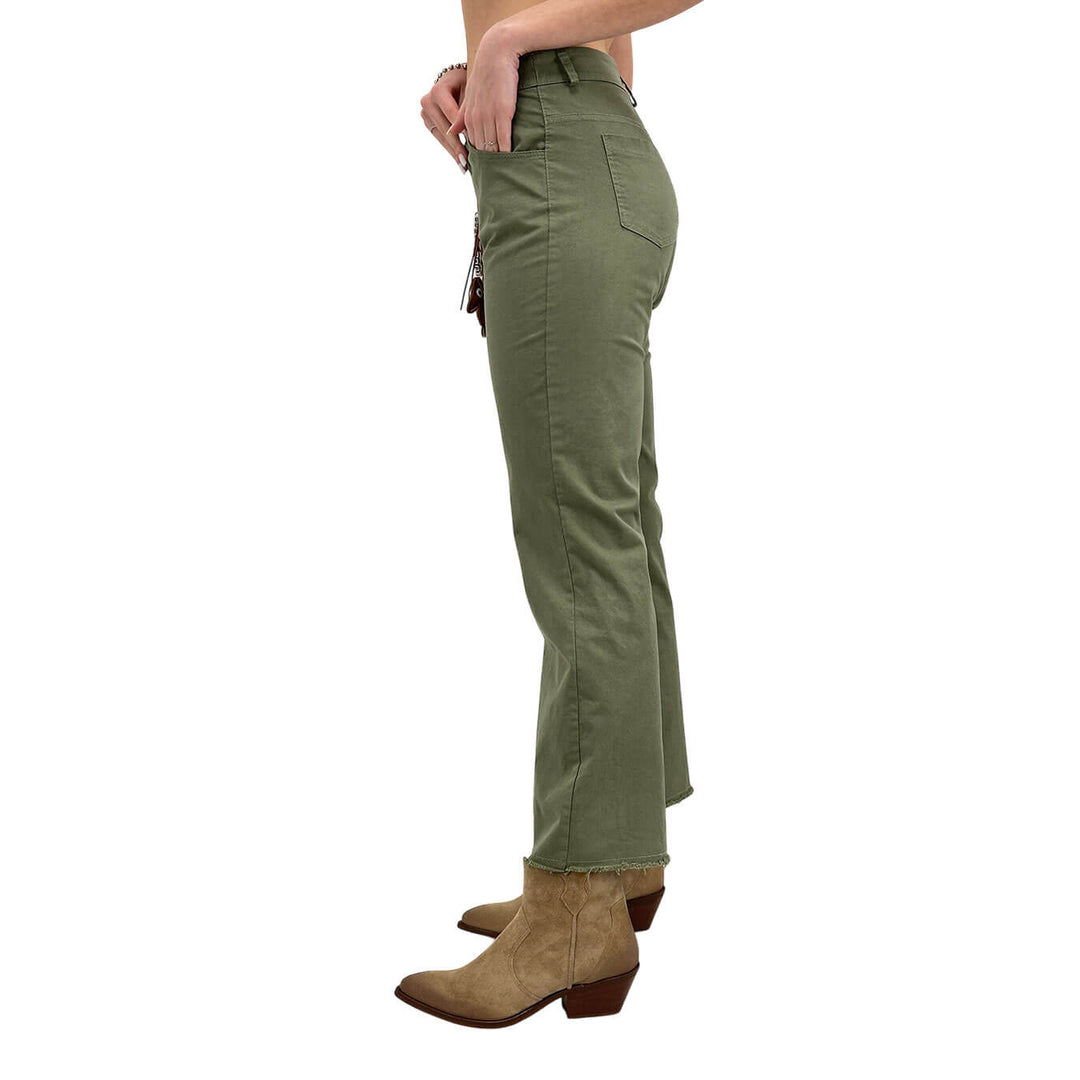 Motel Pantaloni Donna, Fondo Larghe, Charms, Cotone, Verde