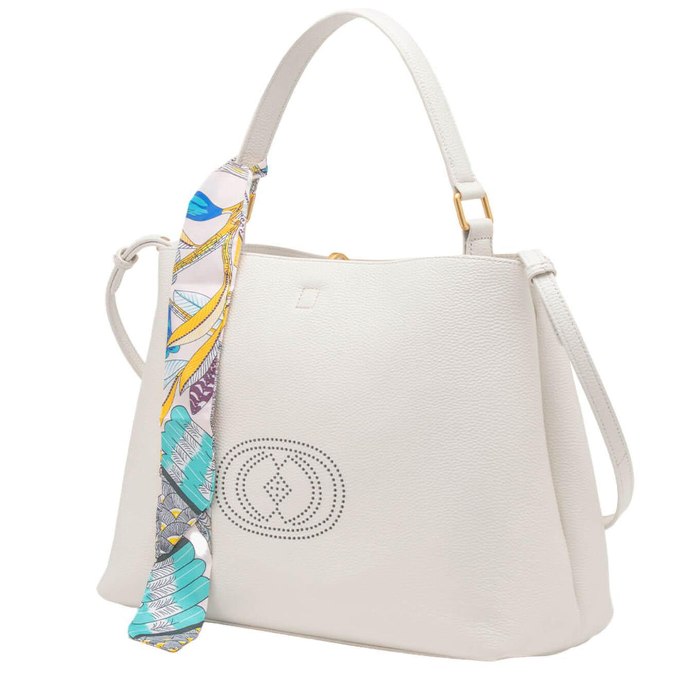 La Carrie Borsa Shopping Drilled Donna, Pelle, Tracolla, Foulard, Bianco, 30x40x18, bassiniboutique.it