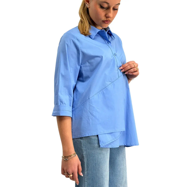 Bassini, Blusa, Donna, Cotone, Azzurro