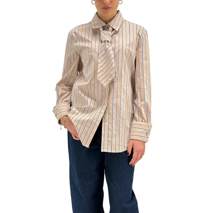 Koralline, Camicia con Cravatta, Donna, Cotone, Beige