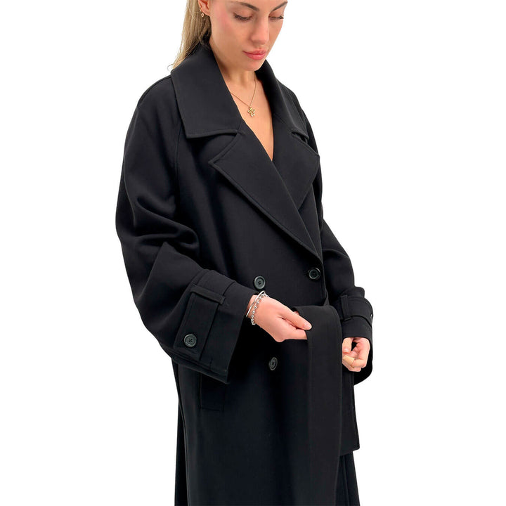 Ottod'Ame Trench Donna, Doppiopetto con Fusciacca, Nero