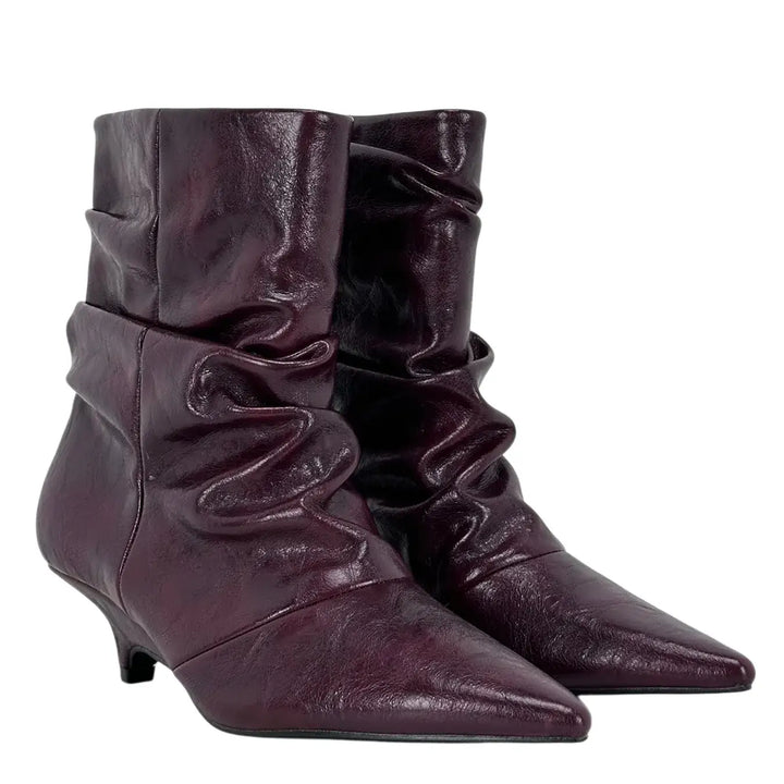 Bassini Stivaletto Donna Vino Arricciato in Ecopelle Effetto Used con Tacco 5 cm