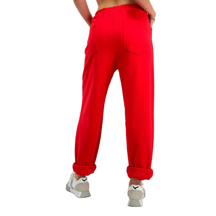 Tensione In Pantaloni Donna, Coulisse, Puro Cotone, Tasche, Rosso - BassiniBoutique.it